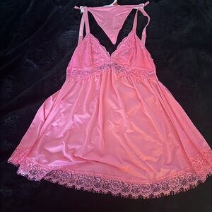Pink Lace Trim Babydoll Set